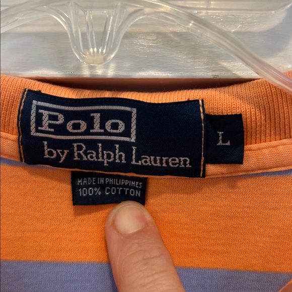 Polo by Ralph Lauren Men's Orange and Blue Striped Polo size large. - Picture 6 of 8